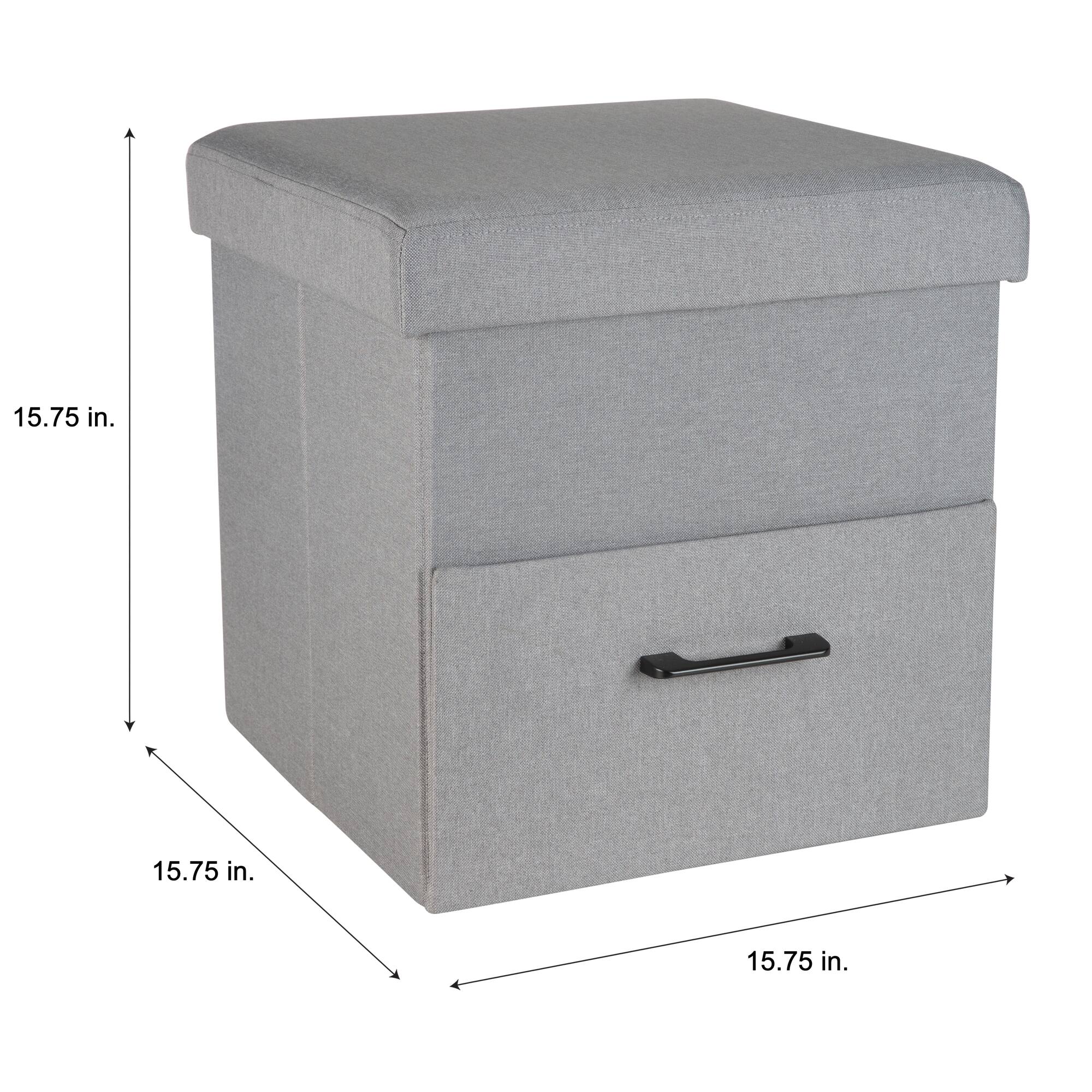 Simplify Gray Collapsible Storage Ottoman with Drawer